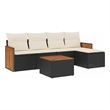 vidaXL Solid Acacia Wood Sofa Set in Black/White/Cream