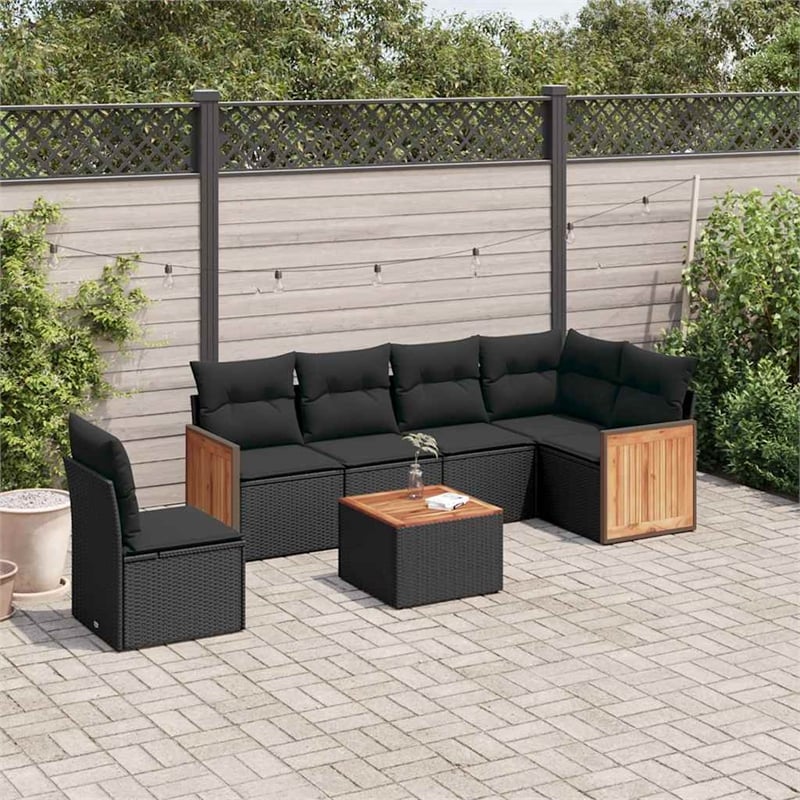 vidaXL 7 Piece Solid Acacia Wood Sofa Set in Black