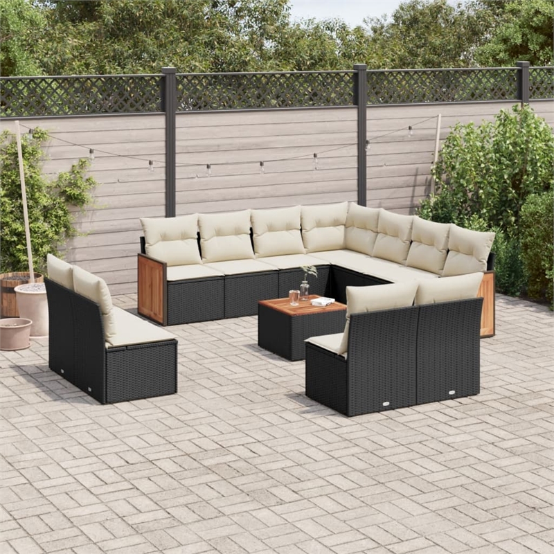 vidaXL 12 Piece Solid Acacia Wood Sofa Set in Black