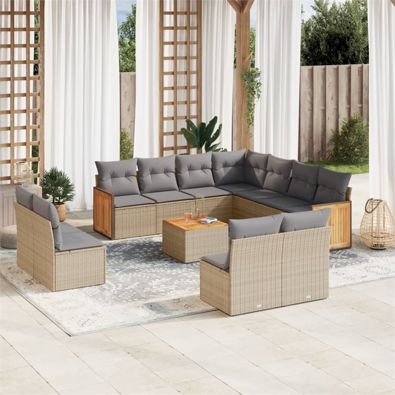 vidaXL 12 Piece Solid Acacia Wood Small Sofa Set in Gray/Beige