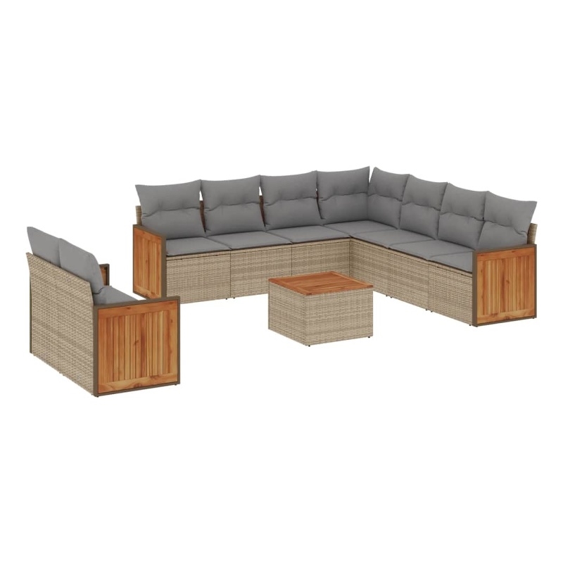 vidaXL 10 Piece Solid Acacia Wood Sofa Set in Gray/Beige