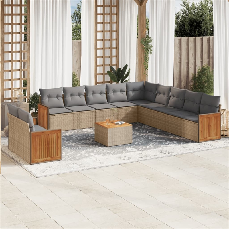 vidaXL 12 Piece Solid Acacia Wood Sofa Set in Gray/Beige