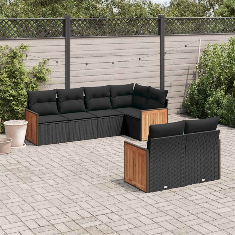 vidaXL 7 Piece Solid Acacia Wood Sofa Set in Black
