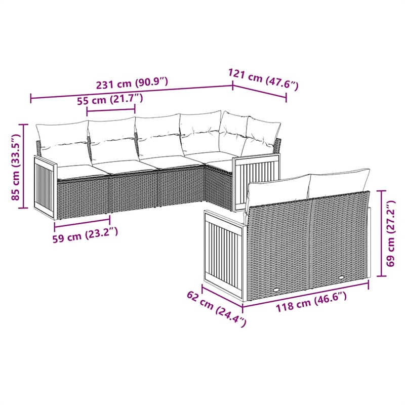 vidaXL 7 Piece Solid Acacia Wood Sofa Set in Black