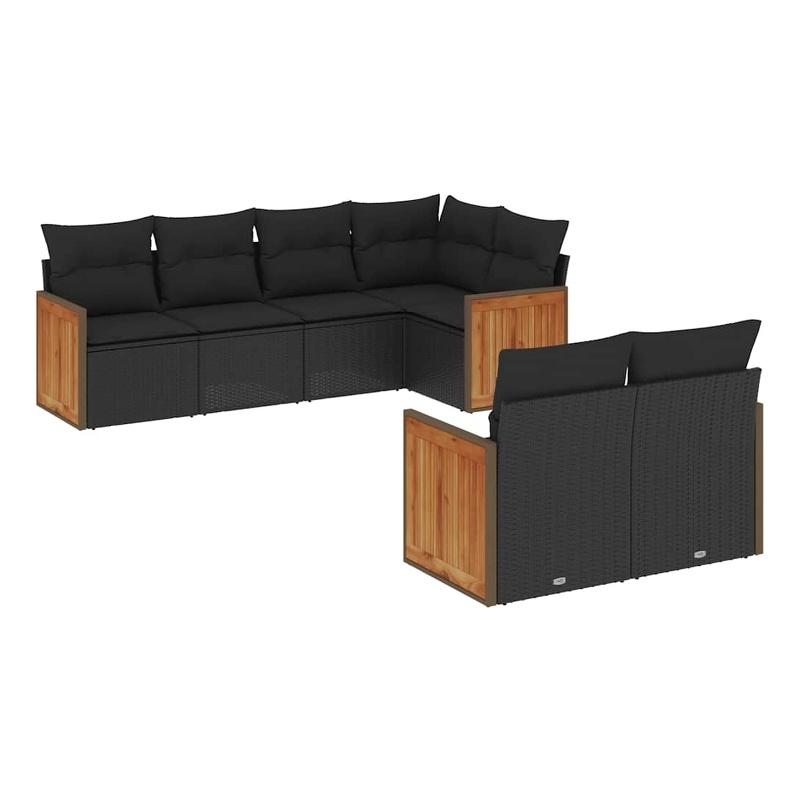 vidaXL 7 Piece Solid Acacia Wood Sofa Set in Black