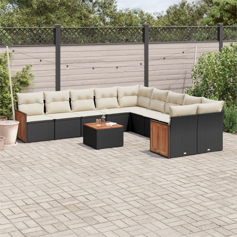 vidaXL Solid Acacia Wood Large Sofa Set in Black/White/Cream