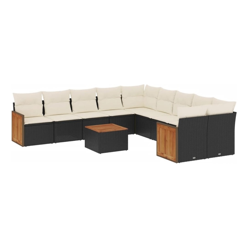vidaXL Solid Acacia Wood Large Sofa Set in Black/White/Cream
