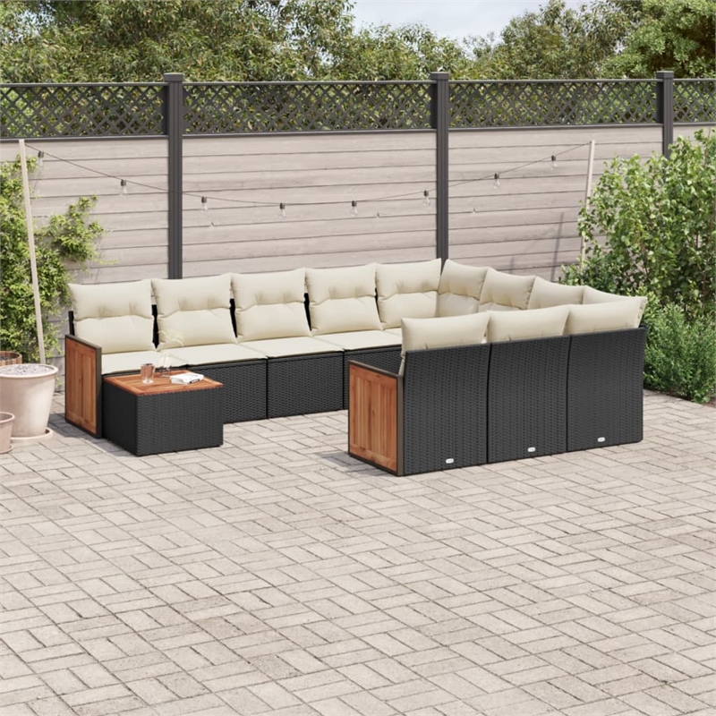 vidaXL 11 Piece Solid Acacia Wood Sofa Set in Black