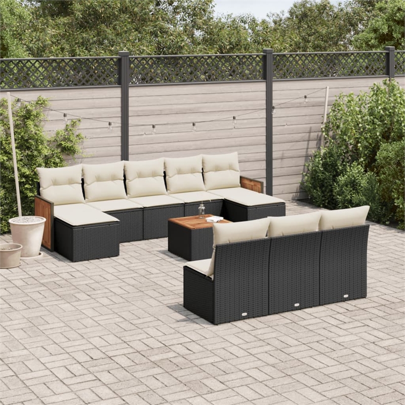 vidaXL 11 Piece Solid Acacia Wood Sofa Set in Black