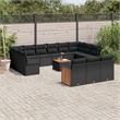 vidaXL 14 Piece Solid Acacia Wood Large Sofa Set w/ Removable Covers in Black