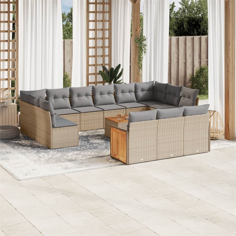 vidaXL 14 Piece Solid Acacia Wood Sofa Set in Gray/Beige