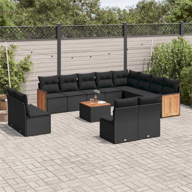 vidaXL 13 Piece Solid Acacia Wood Sofa Set in Black