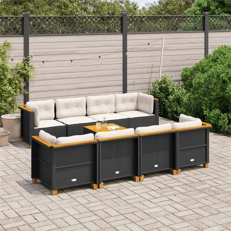 vidaXL 9 Piece Solid Acacia Wood Sofa Set in Black/White/Cream
