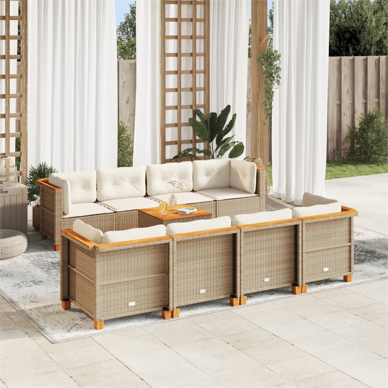 vidaXL 9 Piece Solid Acacia Wood Sofa Set in White/Cream/Beige