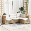 vidaXL 4 Piece Solid Acacia Wood Sofa Set in White/Cream/Beige