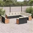 vidaXL 13 Piece Solid Acacia Wood Sofa Set in Black/White/Cream