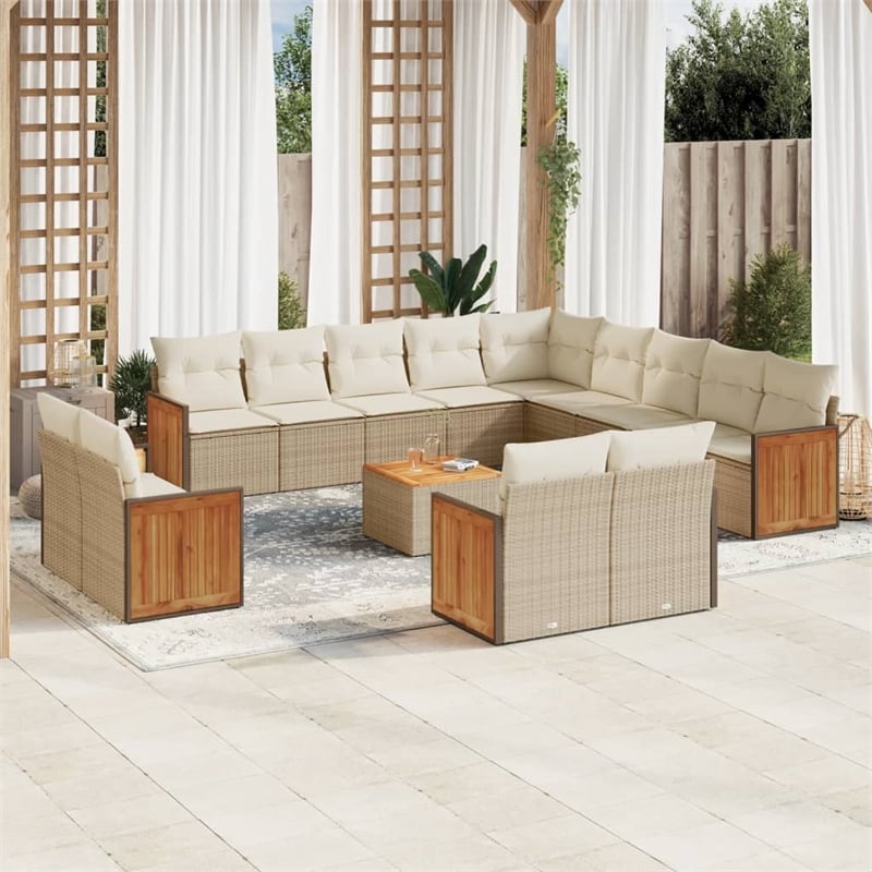 vidaXL 14 Piece Solid Acacia Wood Sofa Set in Beige