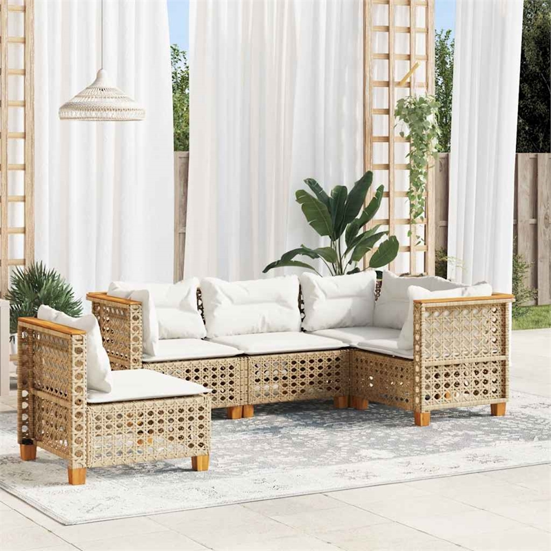 vidaXL 5 Piece Solid Acacia Wood Sofa Set in White/Cream/Beige