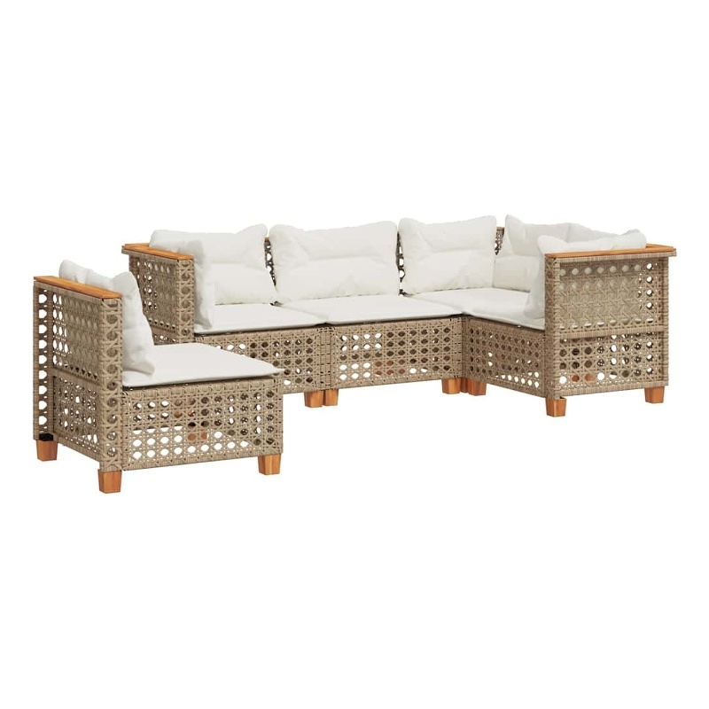 vidaXL 5 Piece Solid Acacia Wood Sofa Set in White/Cream/Beige