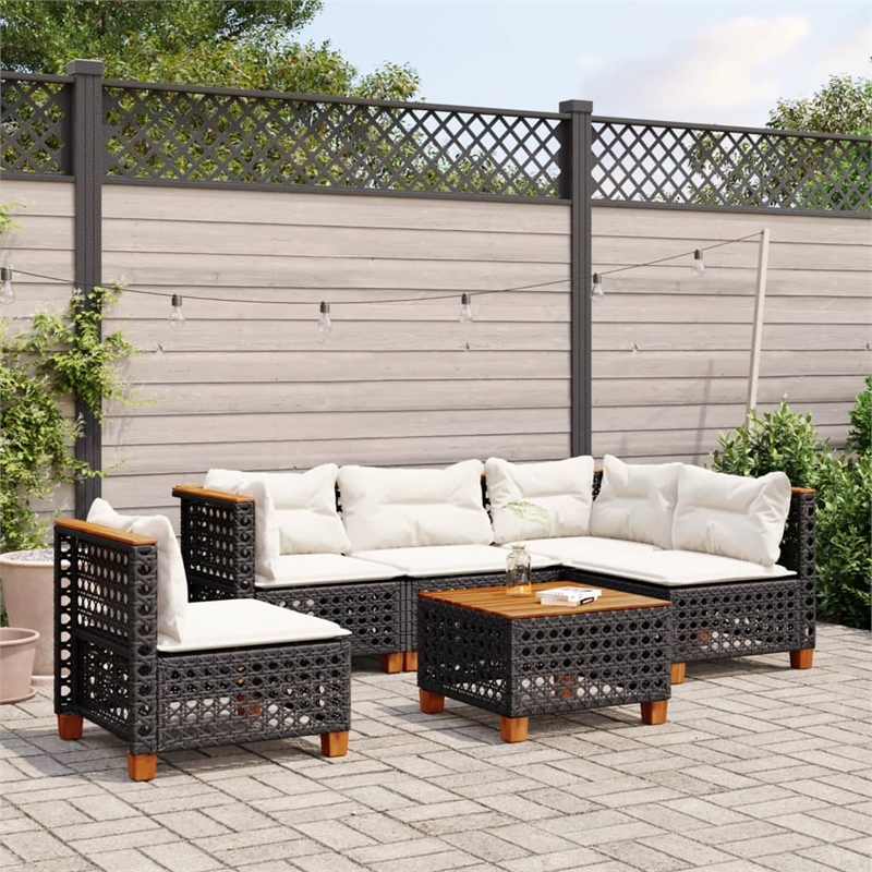 vidaXL 6 Piece Solid Acacia Wood Sofa Set in Black/White/Cream