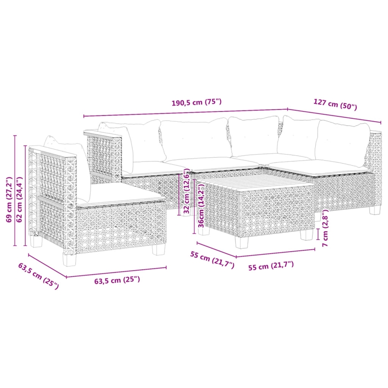 vidaXL 6 Piece Solid Acacia Wood Sofa Set in Black/White/Cream