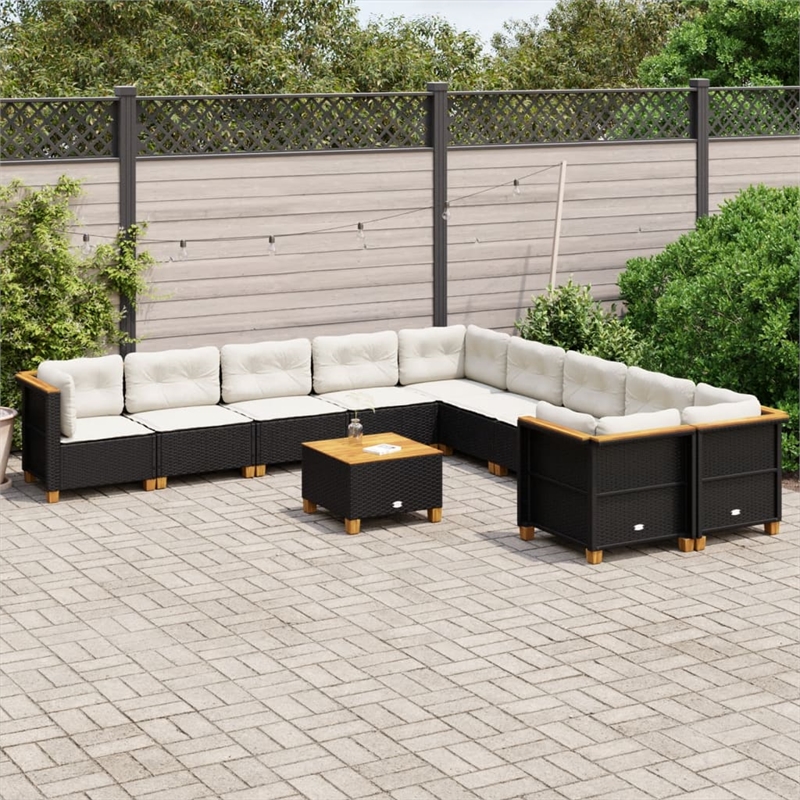 vidaXL 11 Piece Steel Sofa Set in Black/White/Cream