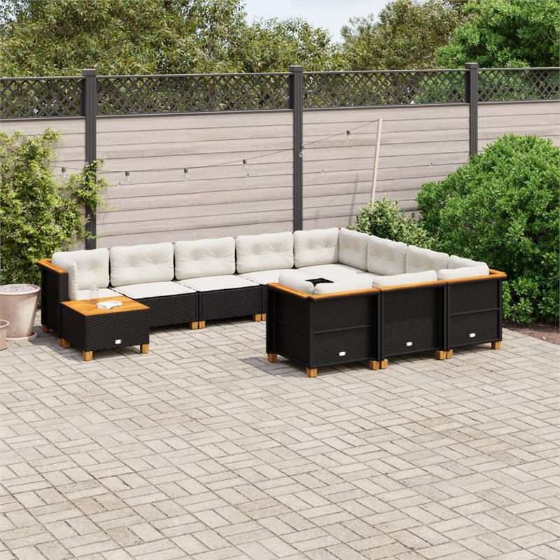 vidaXL 11 Piece Solid Acacia Wood Large Sofa Set in Black