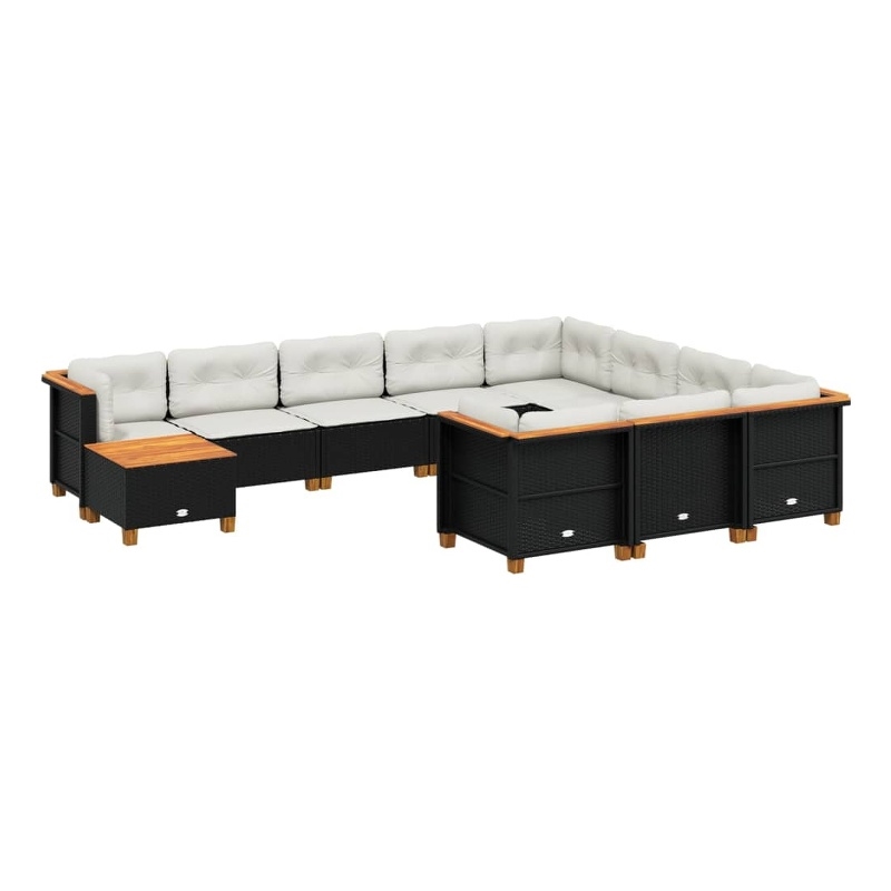 vidaXL 11 Piece Solid Acacia Wood Large Sofa Set in Black