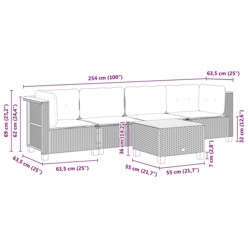 vidaXL 5 Piece Solid Acacia Wood Sofa Set in Black