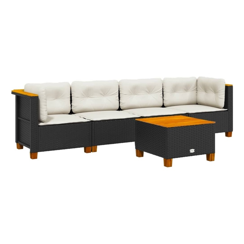 vidaXL 5 Piece Solid Acacia Wood Sofa Set in Black