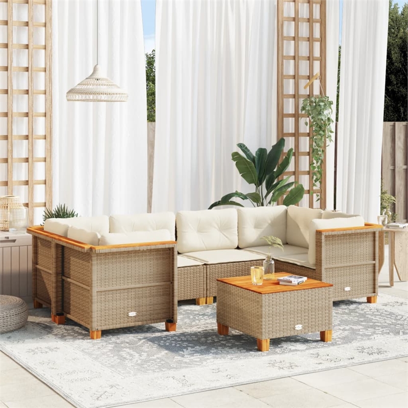vidaXL 7 Piece Solid Acacia Wood Sofa Set in White/Cream/Beige