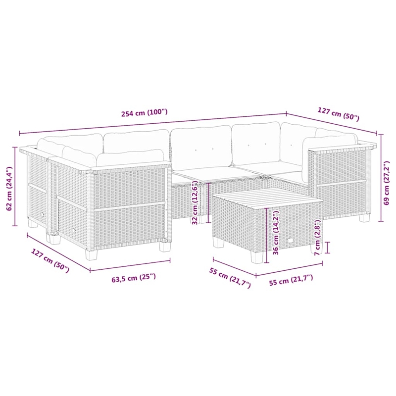 vidaXL 7 Piece Solid Acacia Wood Sofa Set in White/Cream/Beige