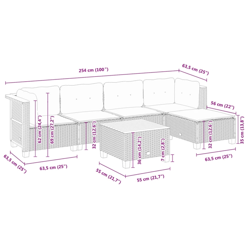 vidaXL 6 Piece Steel Sofa Set in Black/White/Cream