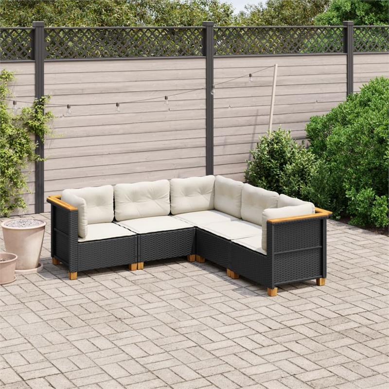 vidaXL 5 Piece Steel Sofa Set in Black/White/Cream