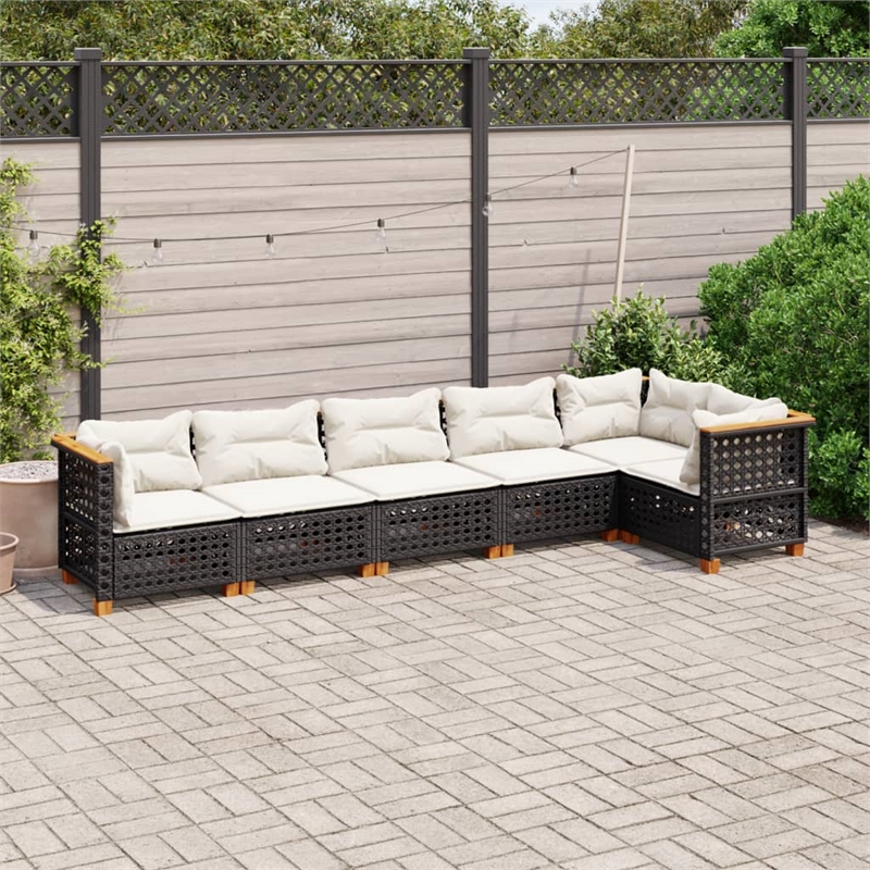 vidaXL 6 Piece Solid Acacia Wood Small Sofa Set in Black/White/Cream
