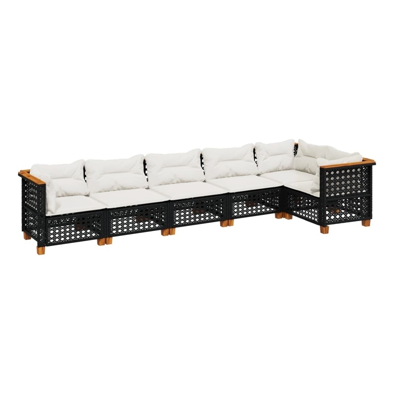 vidaXL 6 Piece Solid Acacia Wood Small Sofa Set in Black/White/Cream