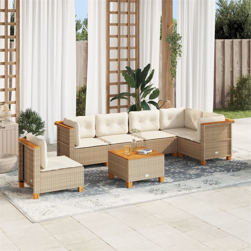 vidaXL 7 Piece Solid Acacia Wood Sofa Set in White/Cream/Beige