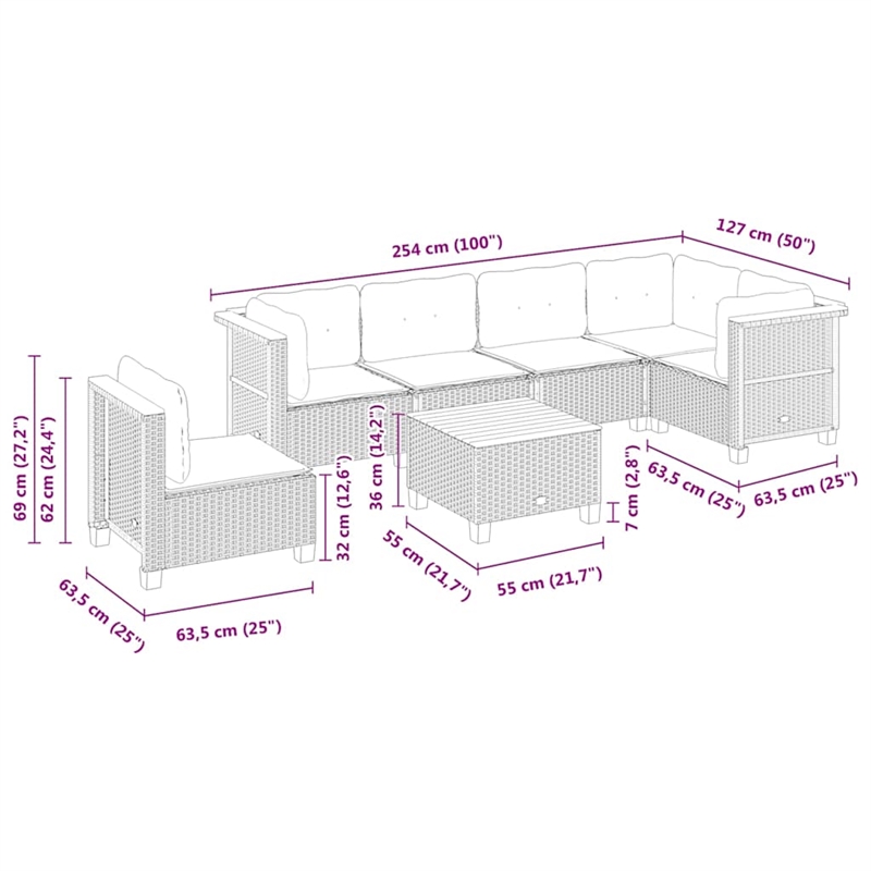 vidaXL 7 Piece Solid Acacia Wood Sofa Set in White/Cream/Beige