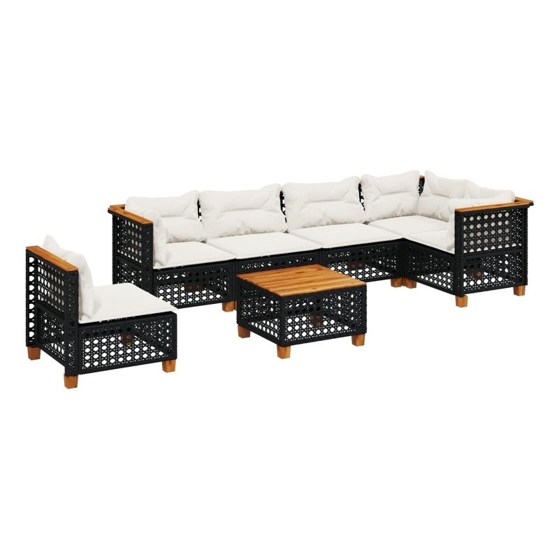 vidaXL 7 Piece Solid Acacia Wood Sofa Set in Black/White/Cream