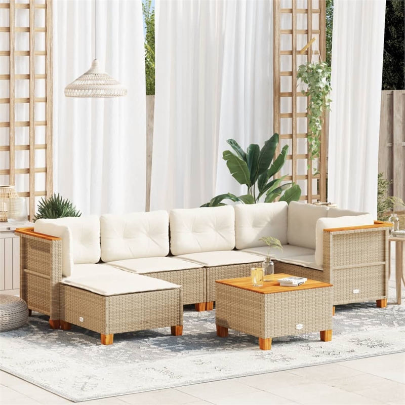 vidaXL 7 Piece Solid Acacia Wood Sofa Set in White/Cream/Beige
