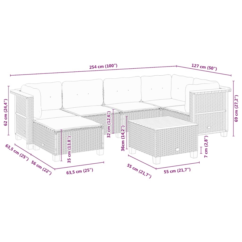 vidaXL 7 Piece Solid Acacia Wood Sofa Set in White/Cream/Beige