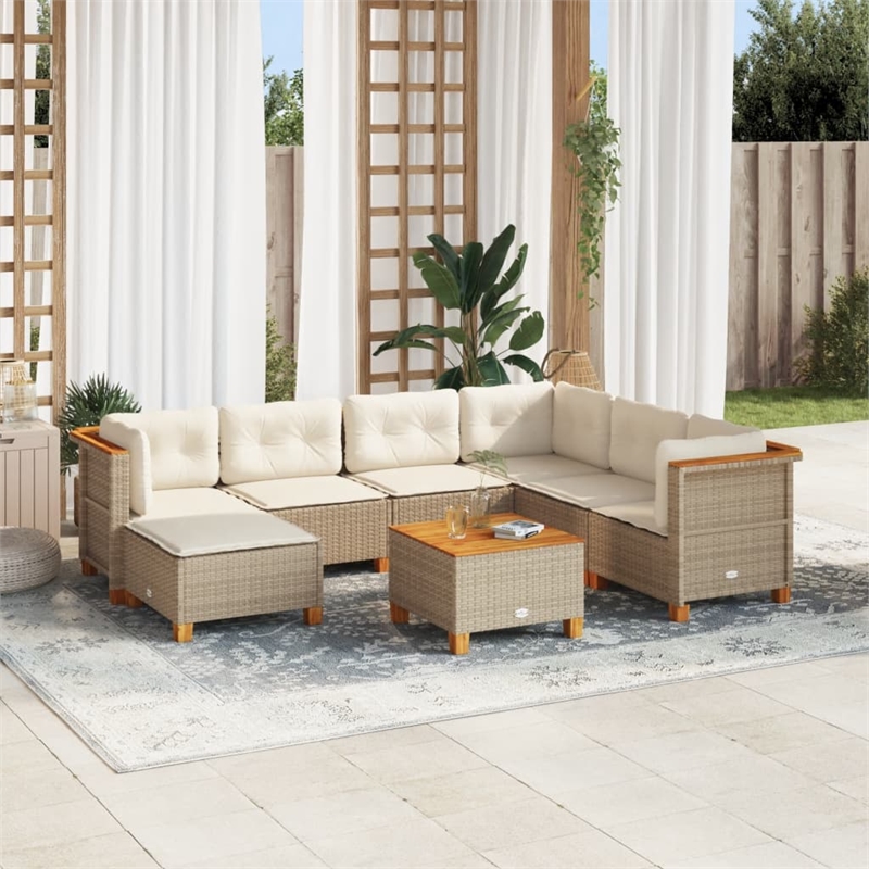 vidaXL 8 Piece Solid Acacia Wood Sofa Set in White/Cream/Beige