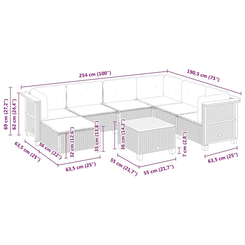 vidaXL 8 Piece Solid Acacia Wood Sofa Set in White/Cream/Beige