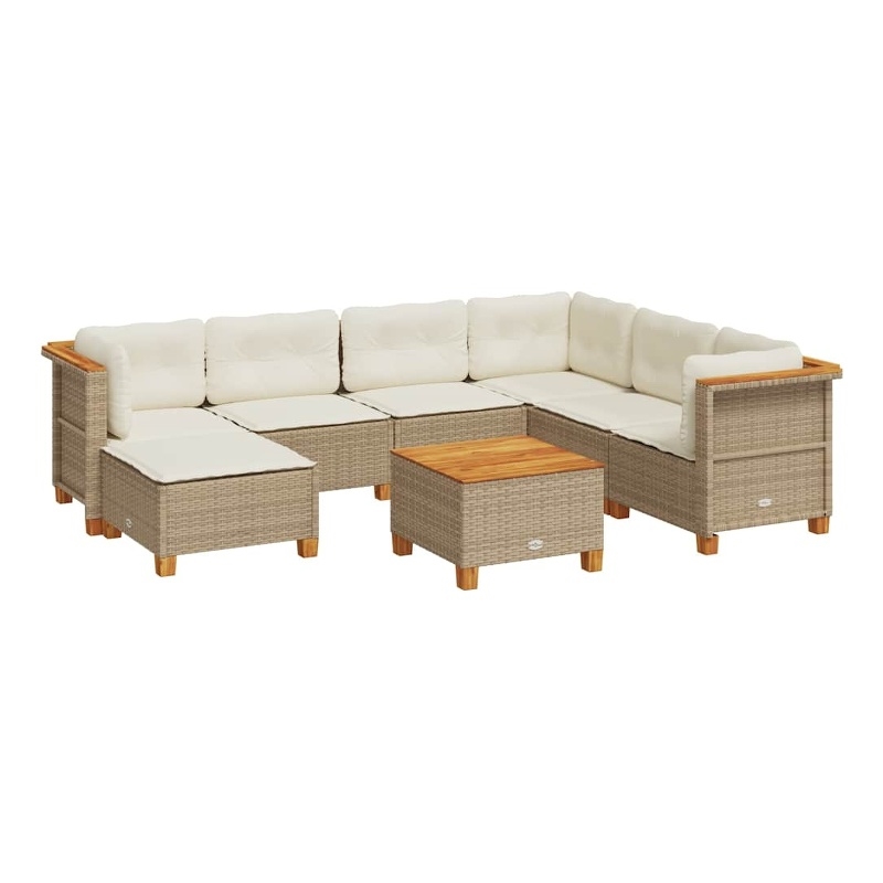 vidaXL 8 Piece Solid Acacia Wood Sofa Set in White/Cream/Beige