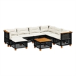 vidaXL 8 Piece Solid Acacia Wood Large Sofa Set in Black/White/Cream