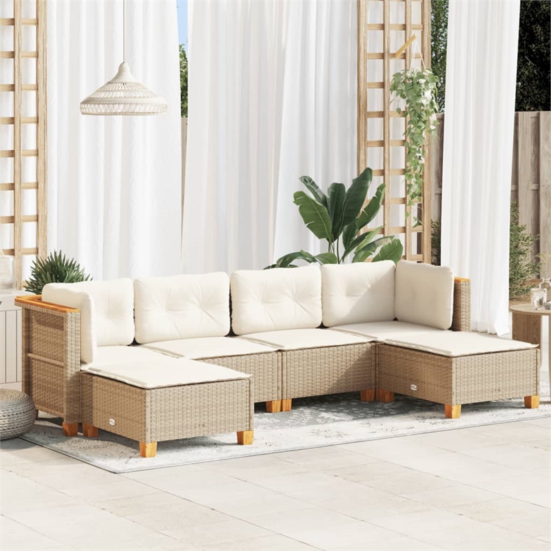 vidaXL 6 Piece Solid Acacia Wood Sofa Set in White/Cream/Beige