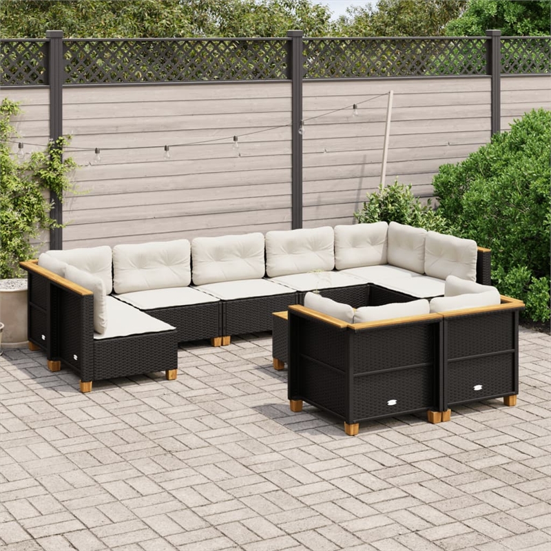 vidaXL 10 Piece Solid Acacia Wood Sofa Set in Black/White/Cream