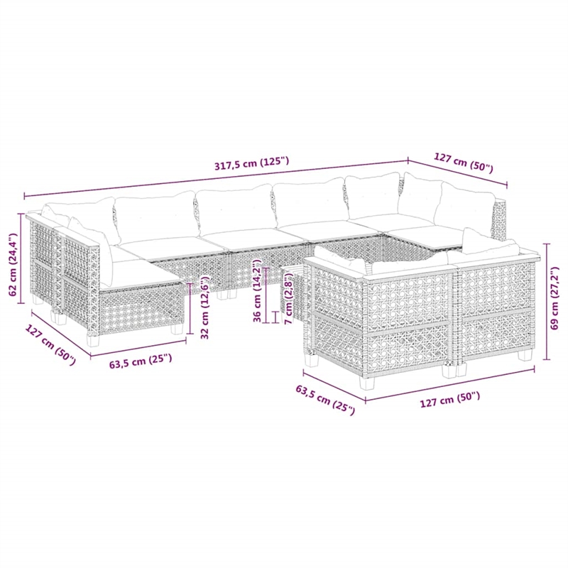 vidaXL 10 Piece Solid Acacia Wood Sofa Set in White/Cream/Beige