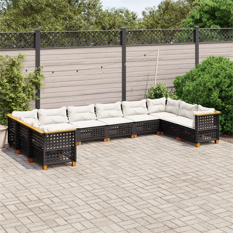 vidaXL 10 Piece Solid Acacia Wood Sofa Set in Black/White/Cream