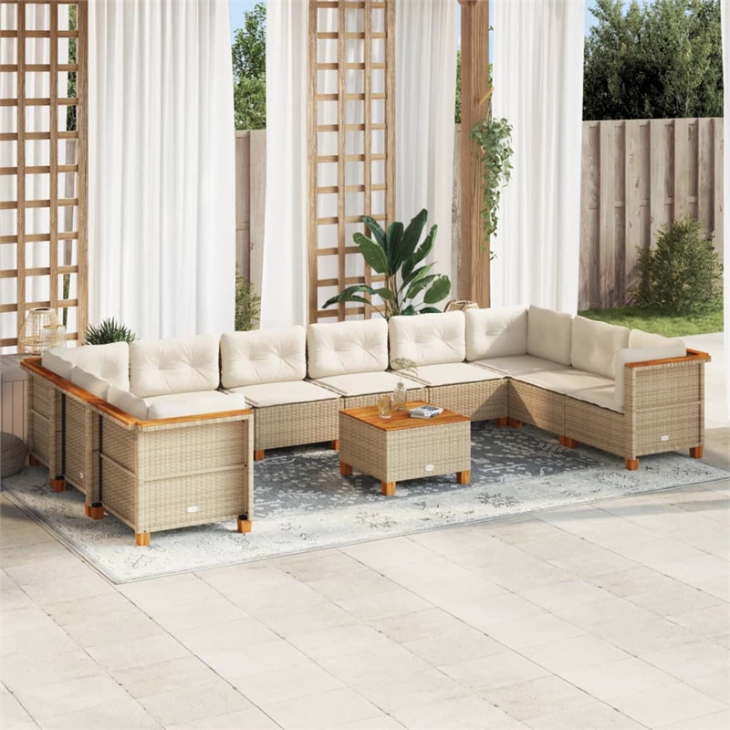 vidaXL 11 Piece Solid Acacia Wood Sofa Set in Beige